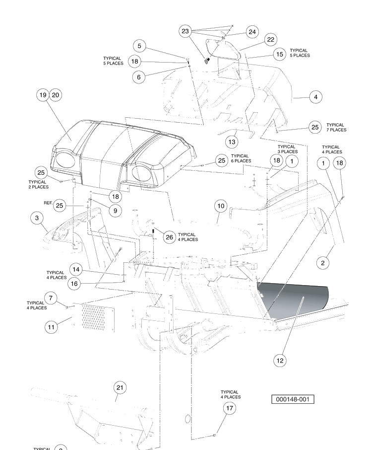 Front Body Trim, Gasoline Vehicles Diagram and Parts List for HUV4420G 2006-11 Husqvarna Lawn Tractor