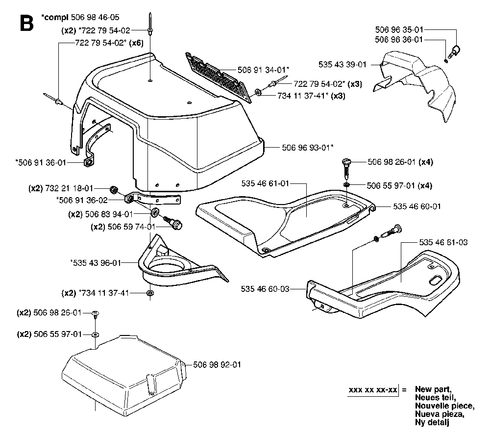 Hood Diagram and Parts List for RIDER13RSPECIAL (953533901)(2006-01) Husqvarna Lawn Tractor