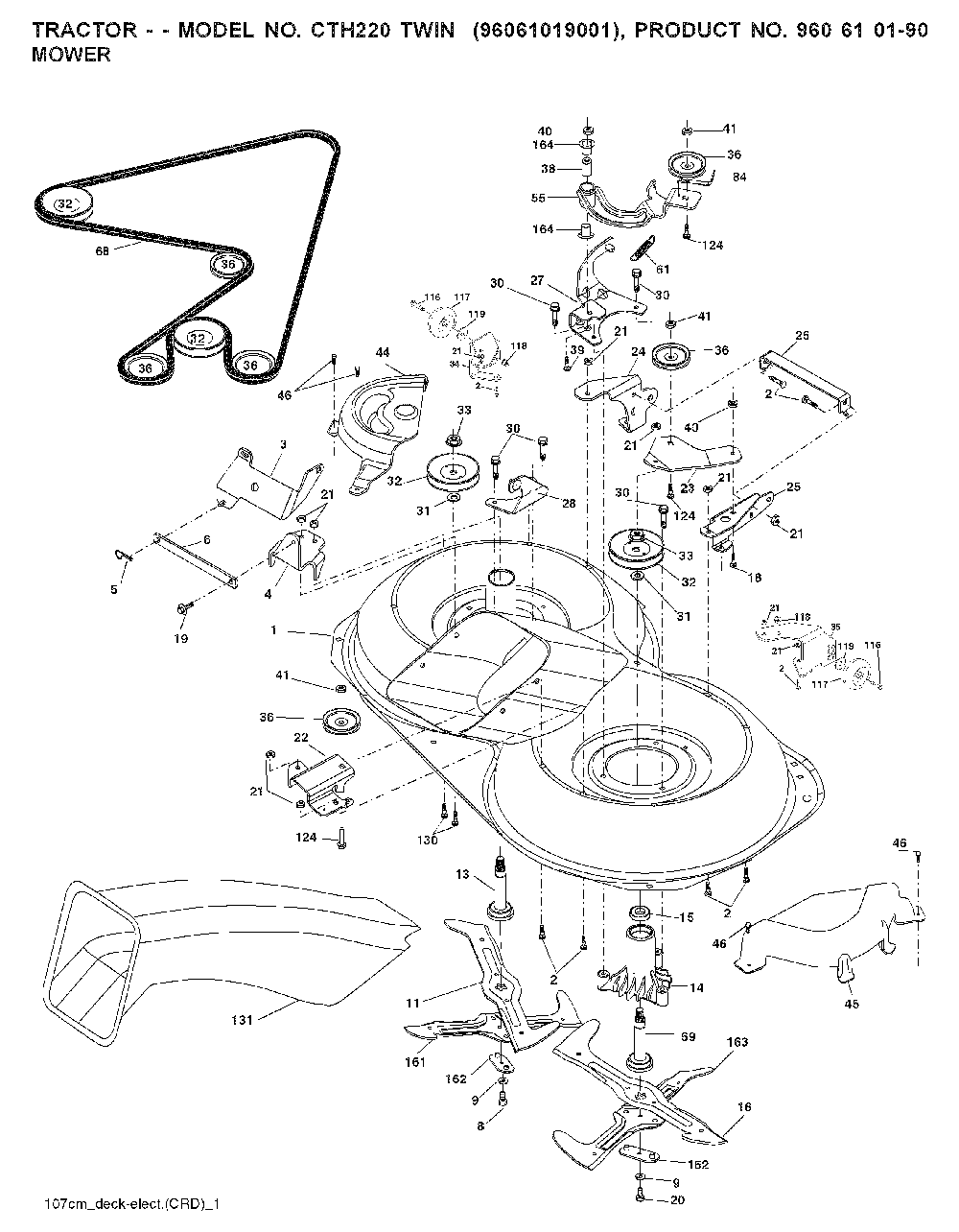 Mower Deck / Cutting Deck Diagram and Parts List for CTH220TWIN (96061019001)(2007-05) Husqvarna Lawn Tractor