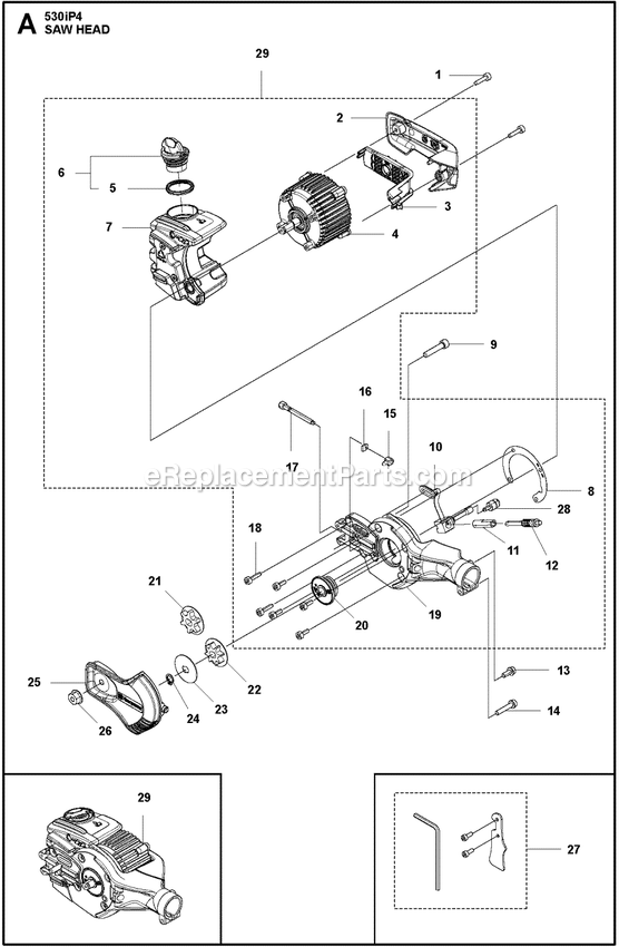 Saw Head Diagram and Parts List for 530IP4  Husqvarna Lawn Tractor Accessories