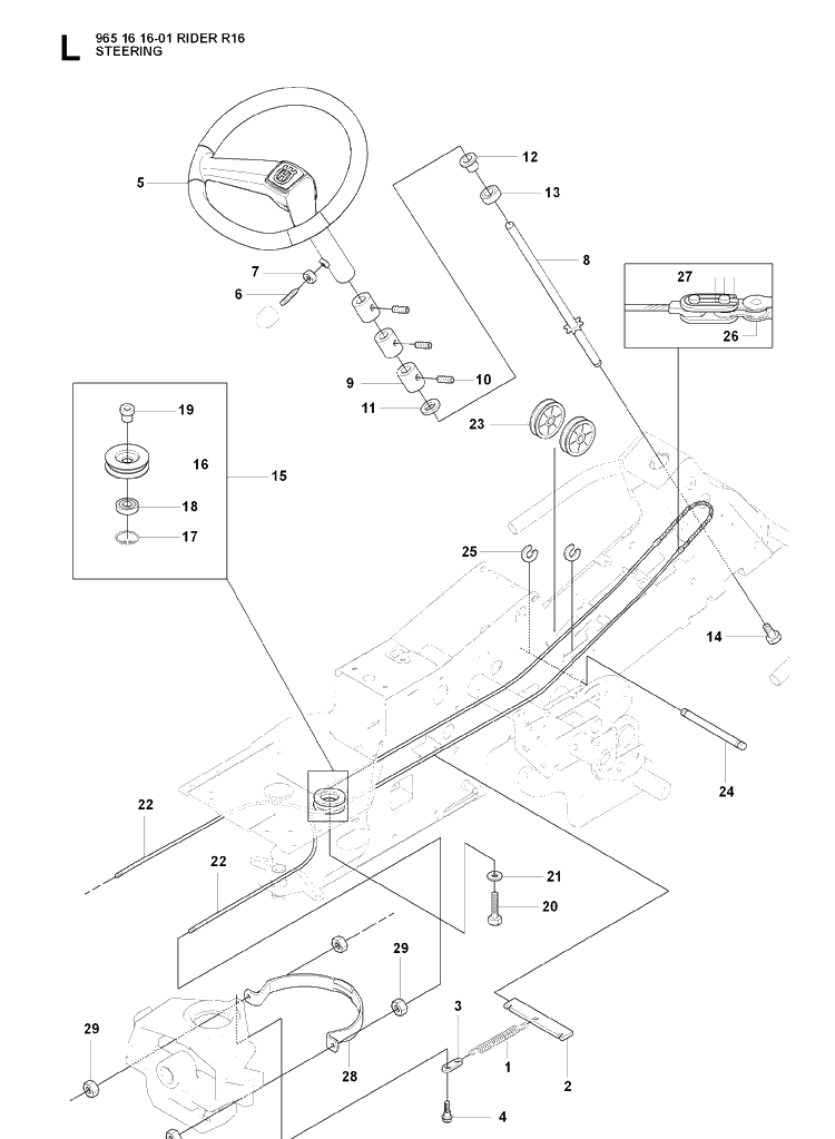 Steering Diagram and Parts List for RIDER16 (965161601)(2007-06) Husqvarna Lawn Mower