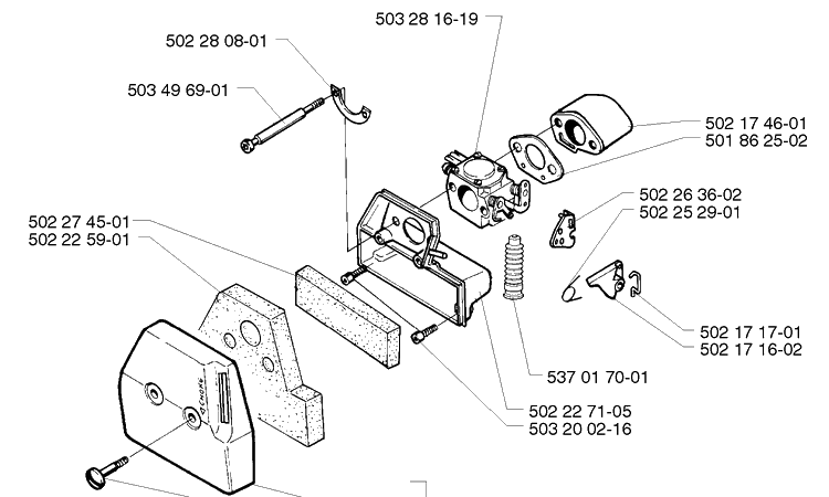 Filter/Carburetor Diagram and Parts List for 250R 1999-04 Husqvarna Brush Cutter