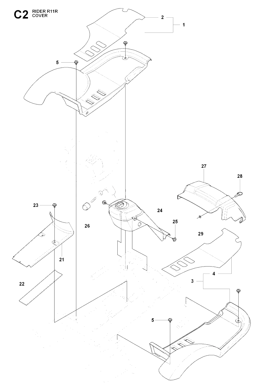 Cover 2 Diagram and Parts List for R11R (966830401)(2009-04) Husqvarna Lawn Tractor