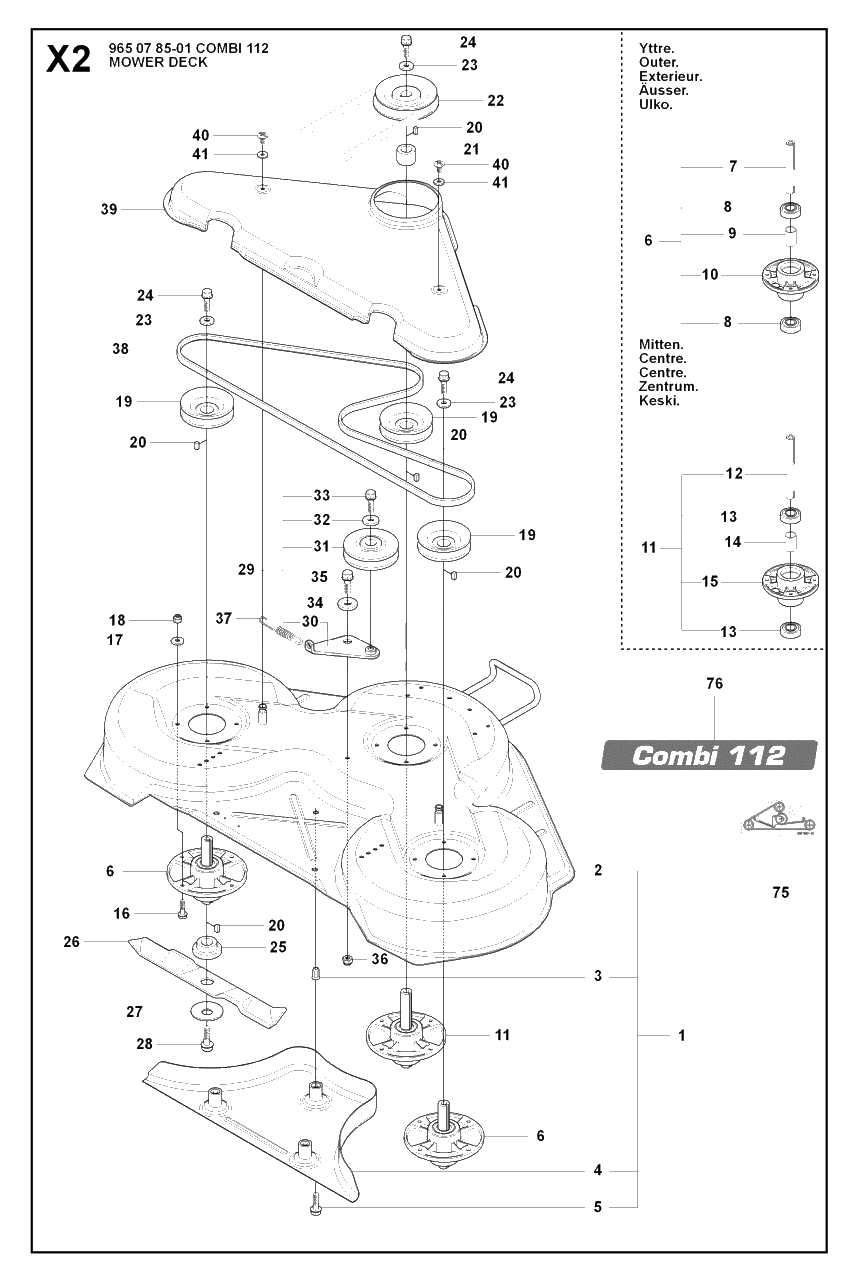 44-Inch/112cm Cutting Deck Diagram and Parts List for R155 (965178601)(2007-03) Husqvarna Lawn Tractor