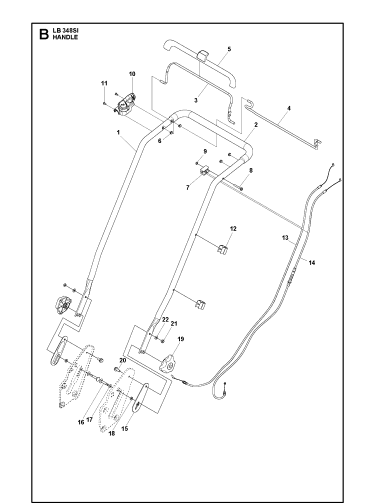 Handle Diagram and Parts List for LB348SI (967656501)(2019-01) Husqvarna Lawn Mower
