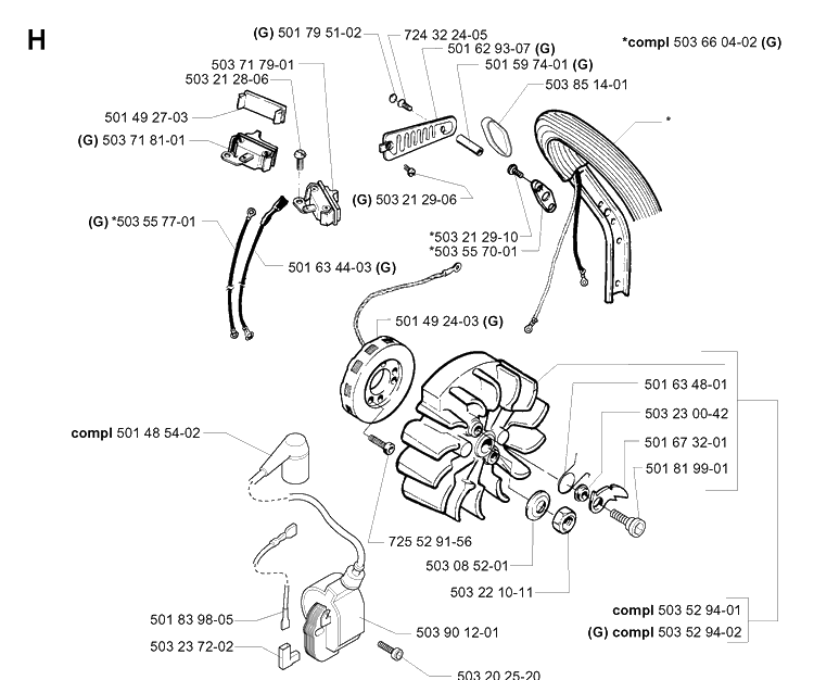 Electrical Diagram and Parts List for 254 20013500001-Current Husqvarna Chainsaw