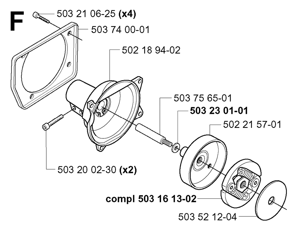 Clutch Diagram and Parts List for 240RBD 20004000001 & Above Husqvarna Trimmer