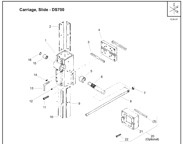 Carriage, Slide Diagram and Parts List for DS700 (504625401)(2007-12) Husqvarna Lawn Tractor Accessories