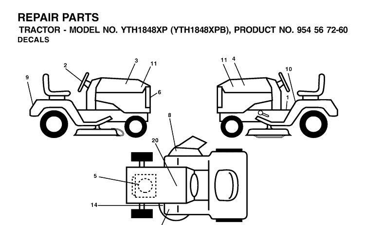 Decals Diagram and Parts List for YTH1848XP (954567260)(2001-05) Husqvarna Lawn Tractor