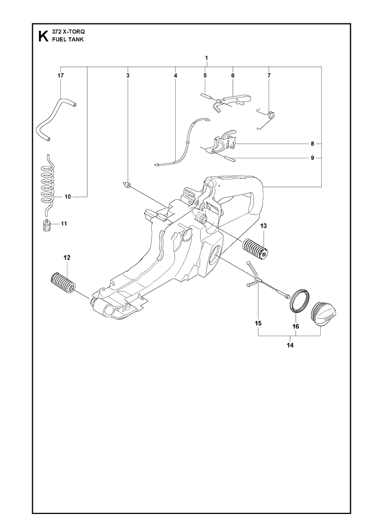 Fuel Tank 3 Diagram and Parts List for 372XP XPG X-TORQ Husqvarna Chainsaw