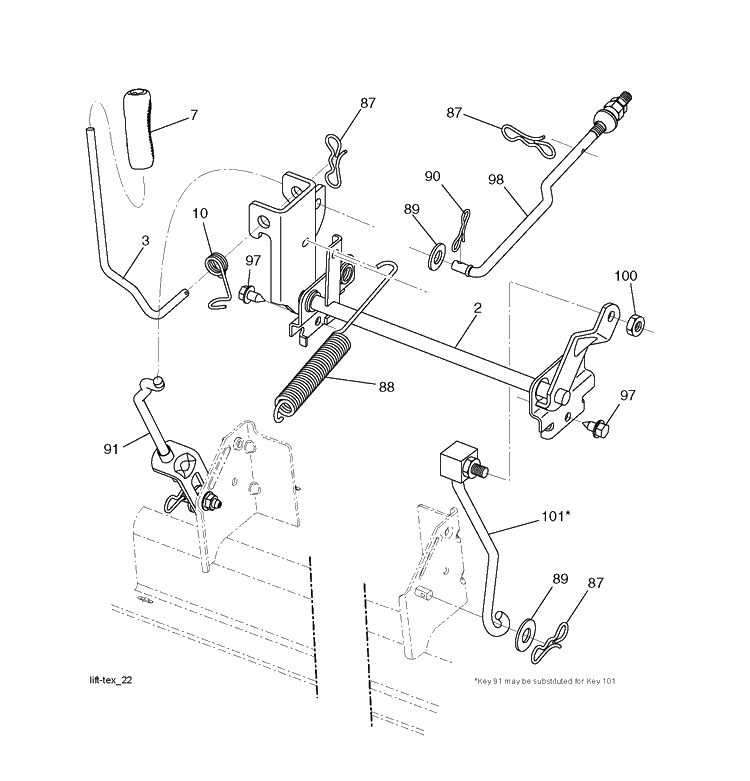 Mower Lift / Deck Lift Diagram and Parts List for YTH150 (96041002204)(2010-01) Husqvarna Lawn Tractor