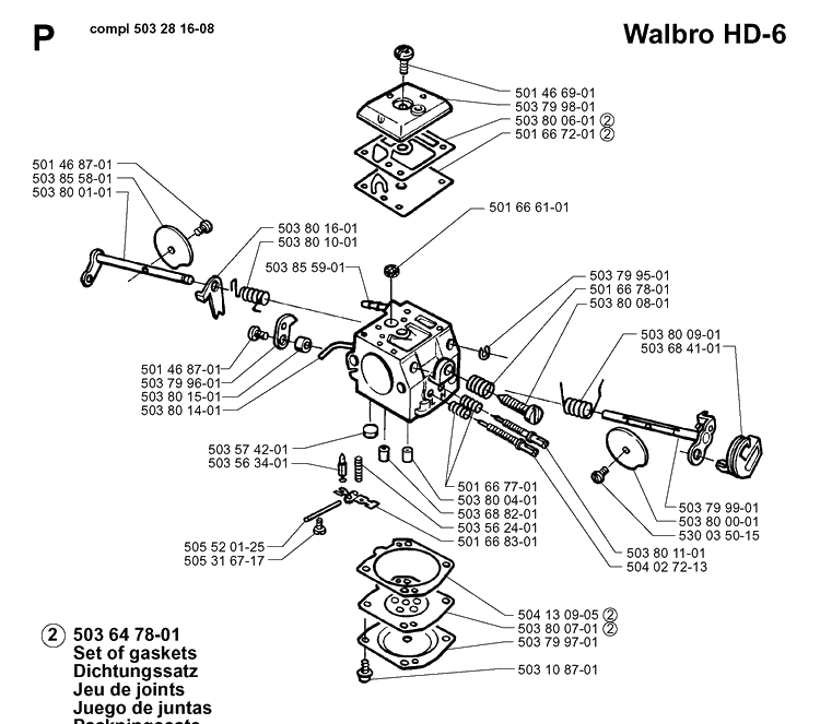 Carburetor Details Diagram and Parts List for 371XP 19960900001-19963500000 Husqvarna Chainsaw