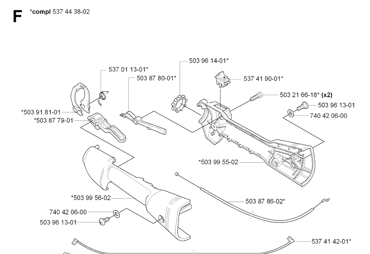 Handle And Controls 2 Diagram and Parts List for 326HE3 (X-SERIES)(20090900001-Current) Husqvarna Hedge Trimmer
