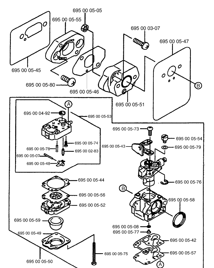 Carburetor Diagram and Parts List for 145BT 1997-05 Husqvarna Leaf Blower / Vacuum