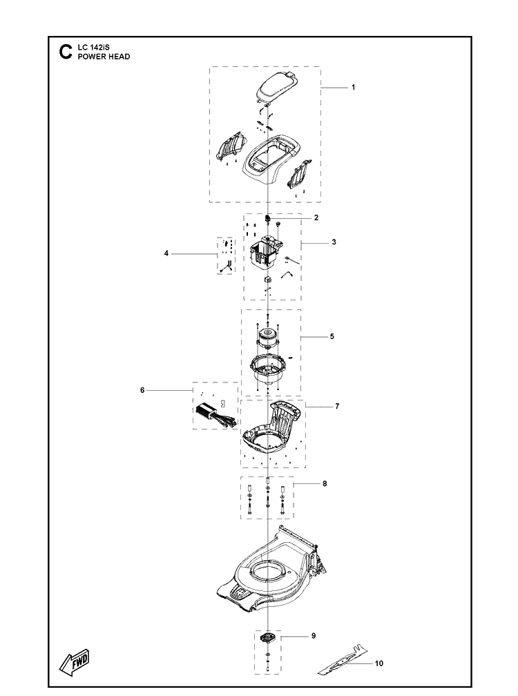 Power Head Diagram and Parts List for LC142IS  Husqvarna Lawn Mower
