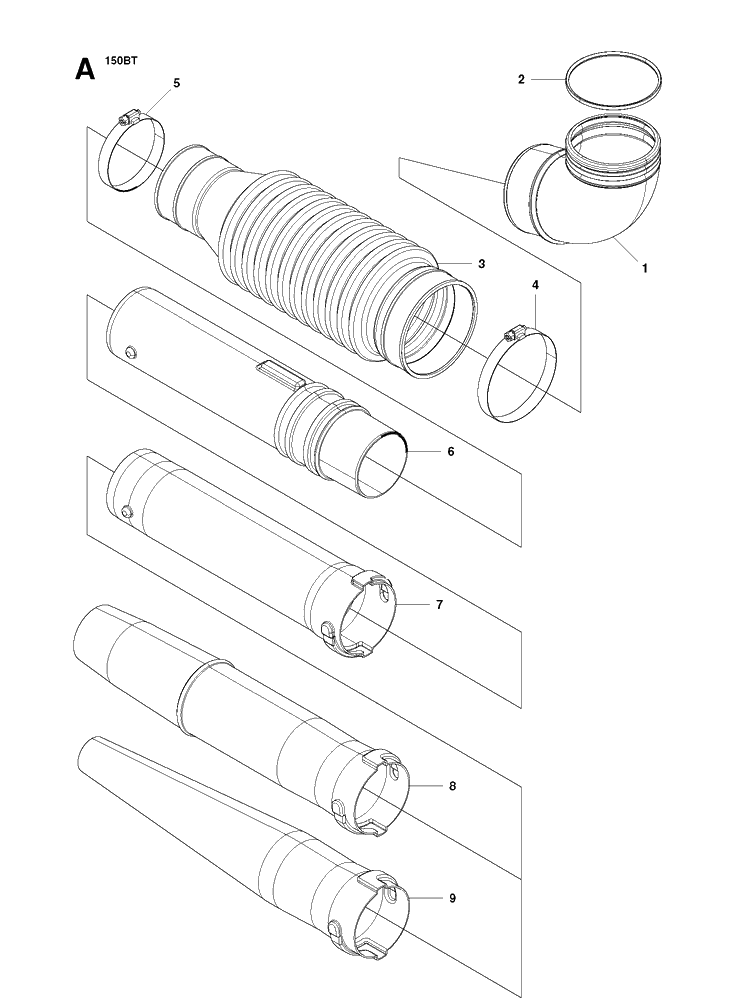 Tube Diagram and Parts List for 150BT 20094000001-Current Husqvarna Leaf Blower / Vacuum