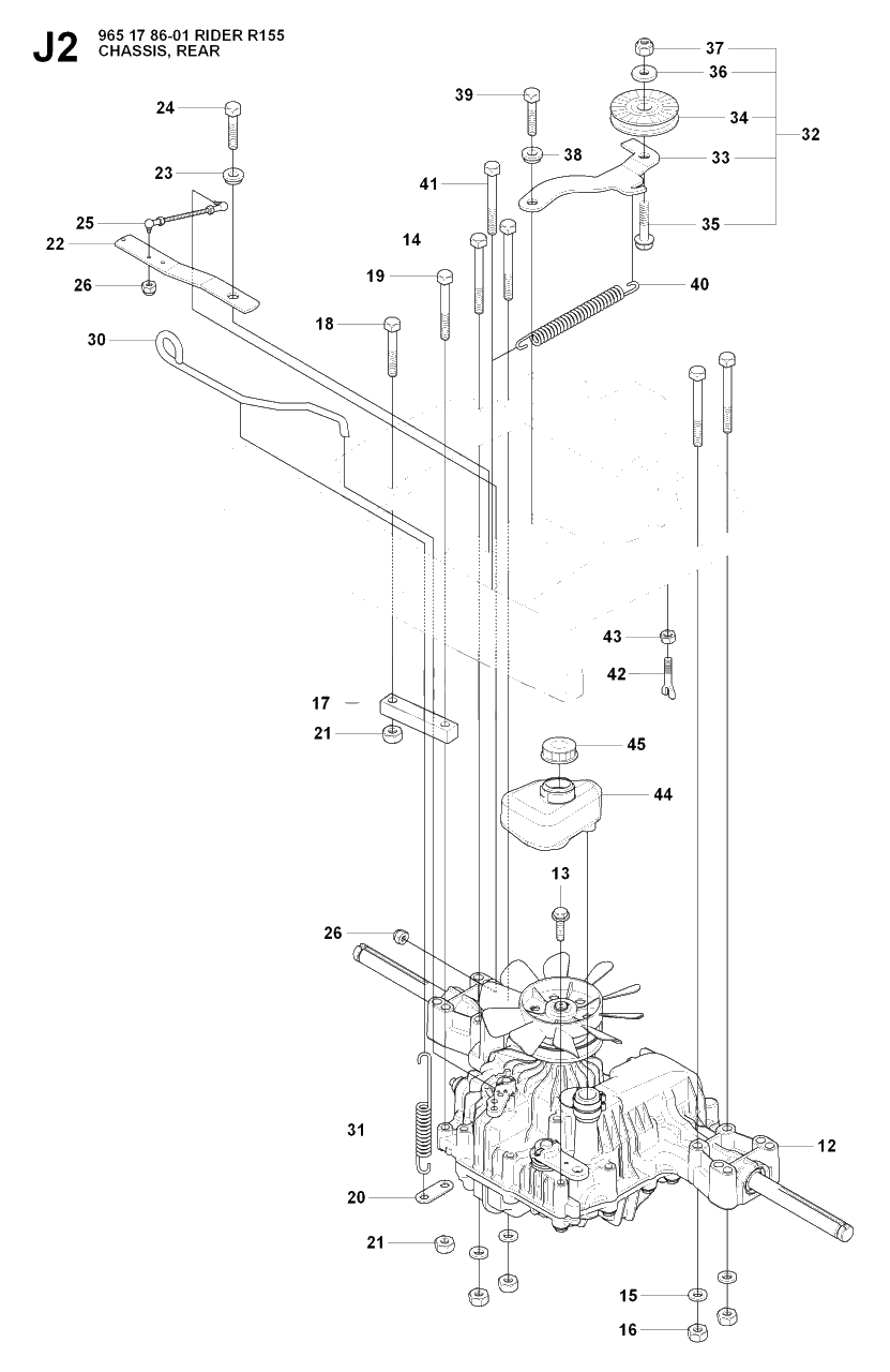Transmission Diagram and Parts List for R155 (965178601)(2007-03) Husqvarna Lawn Tractor