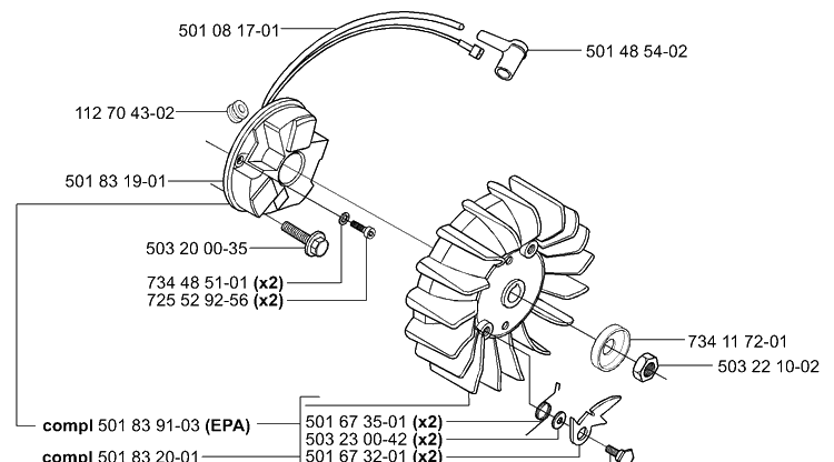 Ignition / Flywheel Diagram and Parts List for 265RX 2001-07 Husqvarna Brush Cutter