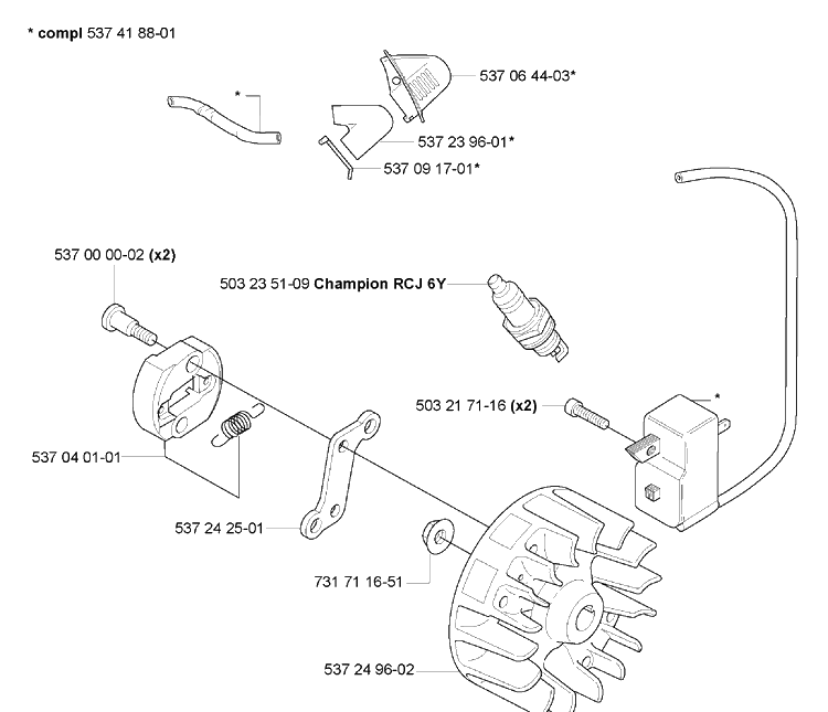 Ignition/ Flywheel Diagram and Parts List for HA110 2005-10 Husqvarna Hedge Trimmer