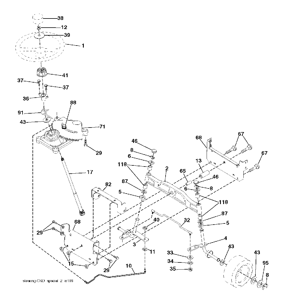 Steering Diagram and Parts List for CTH220TWIN (96061019103)(2008-11) Husqvarna Lawn Tractor