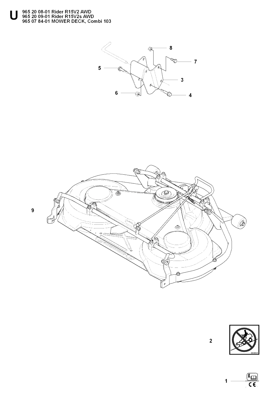 103cm Cutting Deck Diagram and Parts List for R15-V2AWD 2008-01 Husqvarna Lawn Tractor