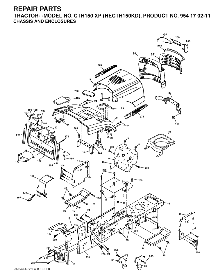 Chassis And Enclosures Diagram and Parts List for CTH150XP (HECTH150KD)(2004-06) Husqvarna Lawn Tractor