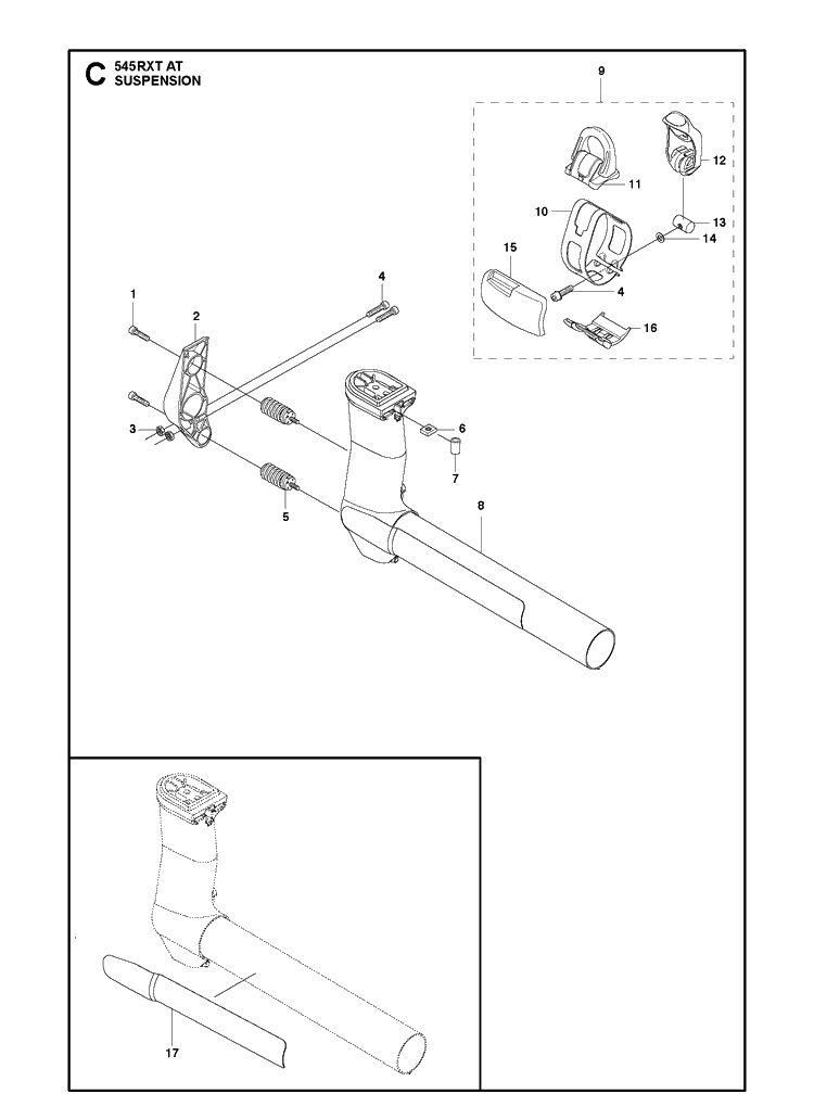 Suspension Diagram and Parts List for 545RXTAT  Husqvarna Brush Cutter