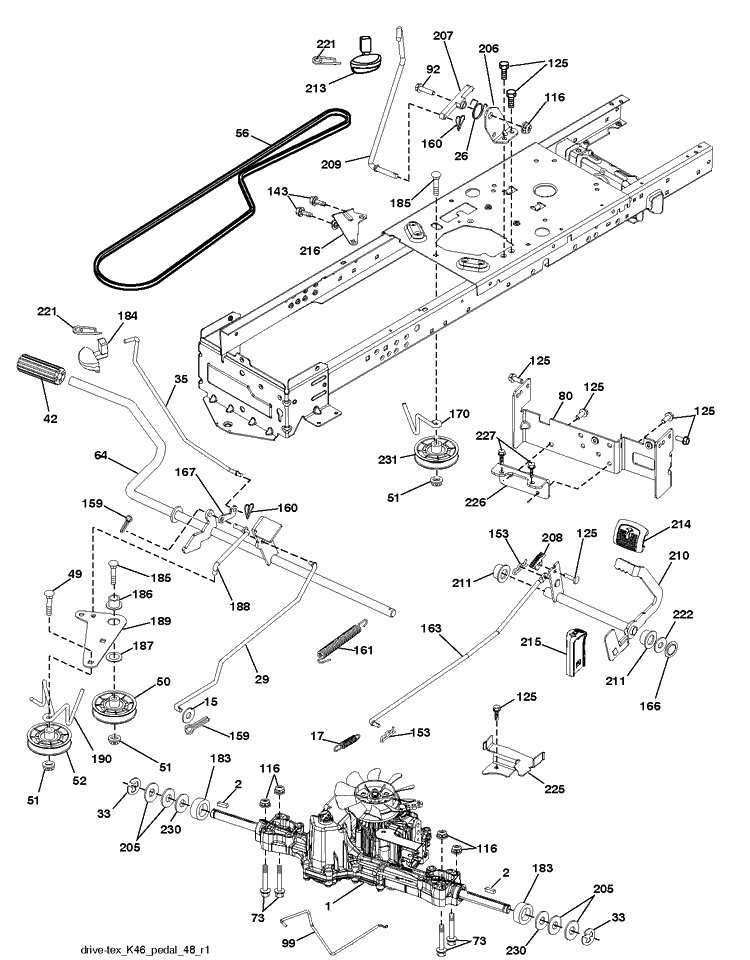 Drive Diagram and Parts List for YTH22V46 (96043010101)(2010-07) Husqvarna Lawn Tractor