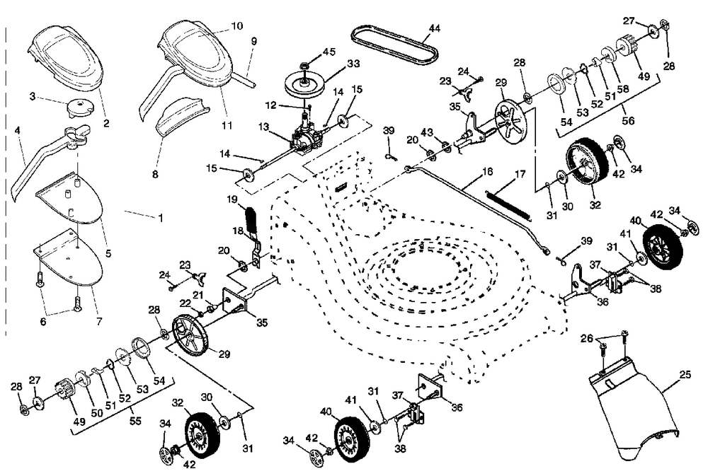 Drive Assembly Diagram and Parts List for 5521RS (954223470-C)(2004-07) Husqvarna Lawn Mower