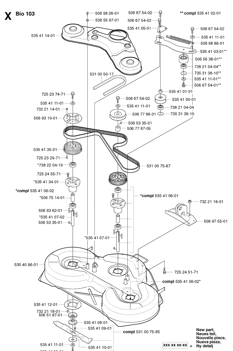 103cm Cutting Deck Diagram and Parts List for PR15 2002-02 Husqvarna Lawn Mower