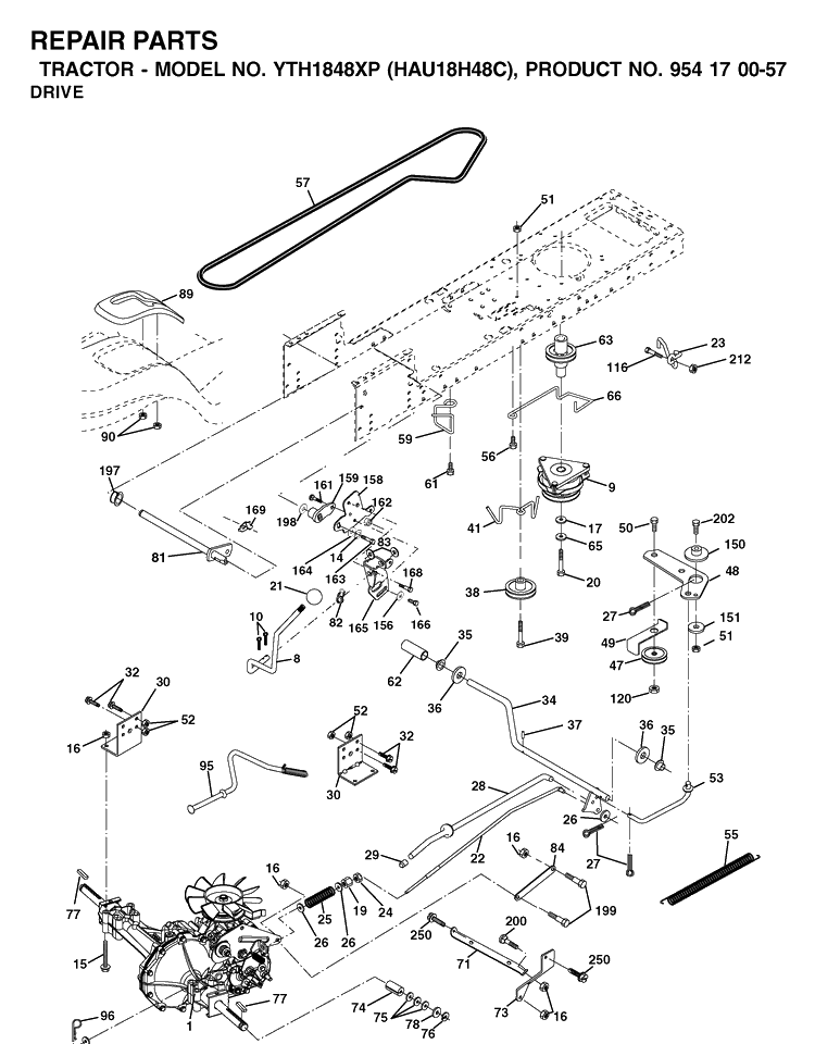 Drive Diagram and Parts List for YTH1848XP (HAU18H48C)(2003-01) Husqvarna Lawn Tractor