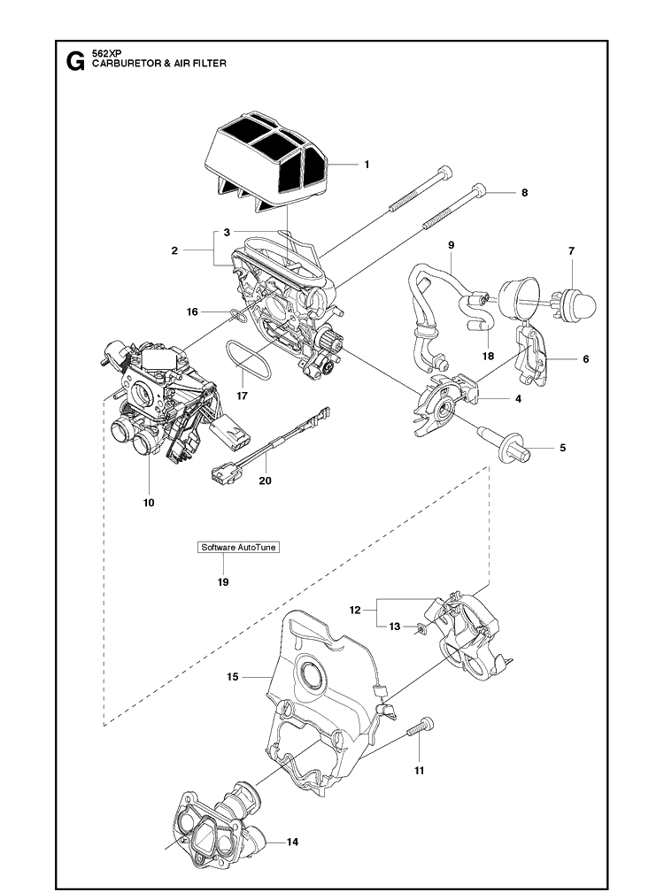 Carburetor Air Filter Diagram and Parts List for 562XP 2013-01 Husqvarna Chainsaw
