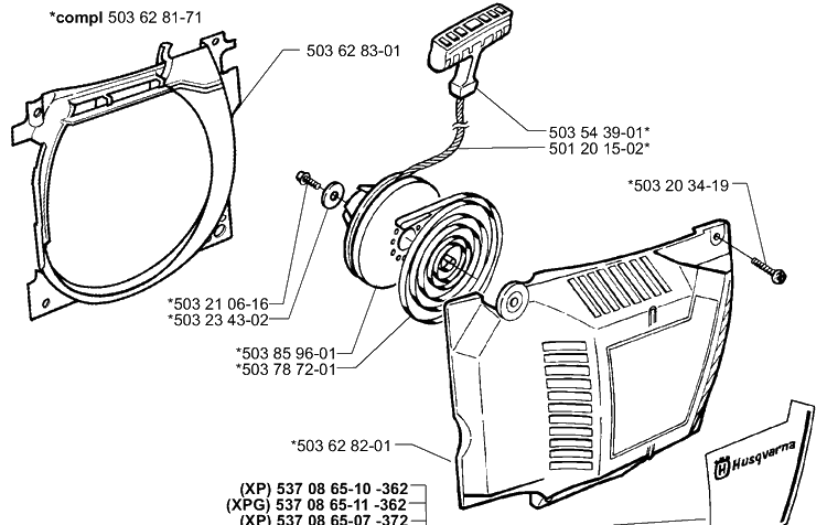 Starter Diagram and Parts List for 362EPA 1999-11 Husqvarna Chainsaw