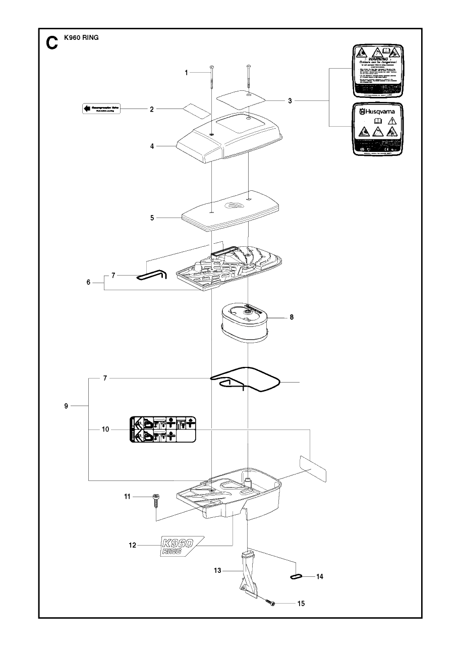 Air Filter Diagram and Parts List for K960 2008-03 Husqvarna Circular Saw