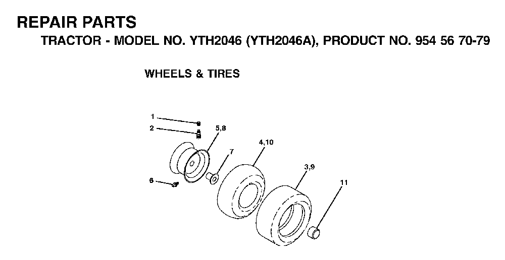 Wheels And Tires Diagram and Parts List for YTH2046A (954567079)(2000-11) Husqvarna Lawn Tractor