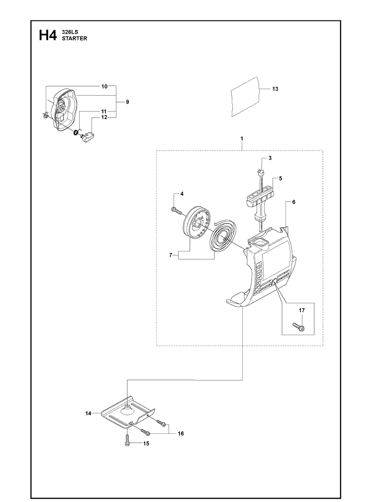 Starter 2 Diagram and Parts List for 326LDX 20091800001-Current Husqvarna Edger