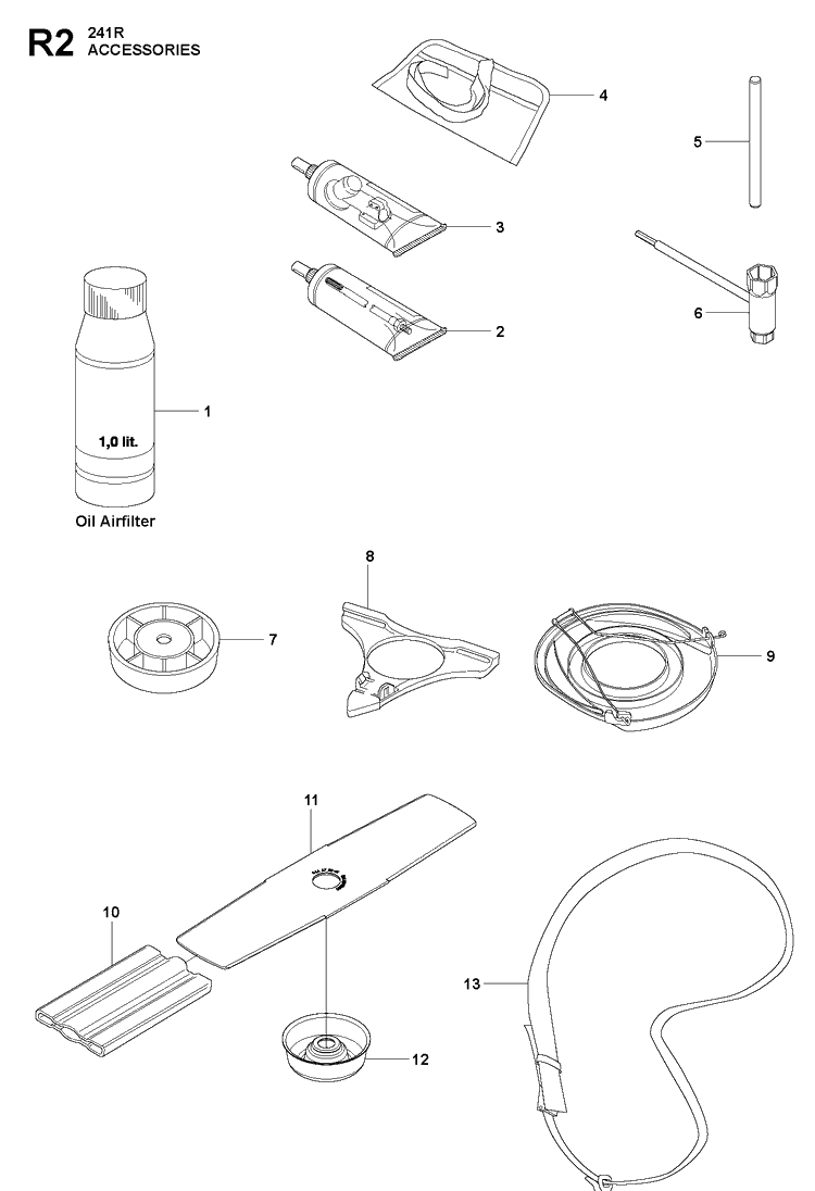 Accessories Diagram and Parts List for 241R 20144900001-Current Husqvarna Brush Cutter