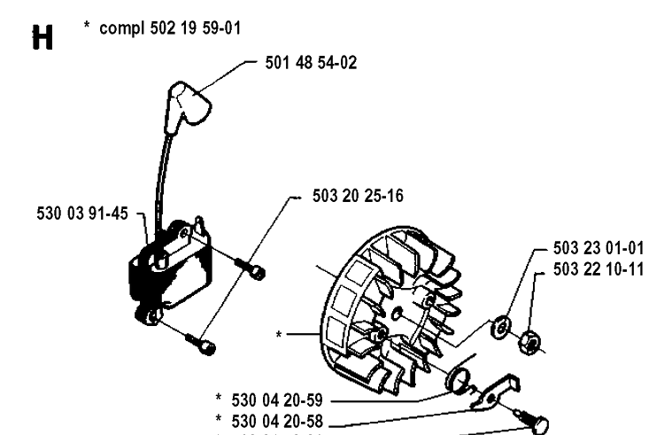 Ignition System Diagram and Parts List for 235R 19930600001-19940600000 Husqvarna Brush Cutter