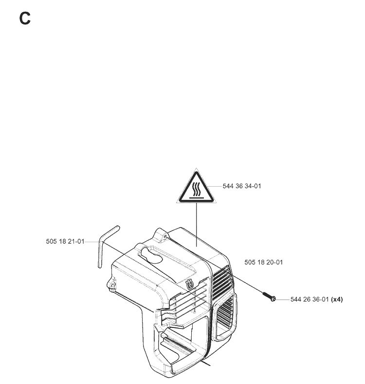 Cylinder Cover Diagram and Parts List for 180BF 20080500001-20084000000 Husqvarna Leaf Blower / Vacuum