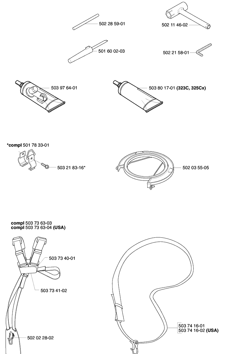 Accessories (B) Diagram and Parts List for 322L 2002-01 Husqvarna Trimmer