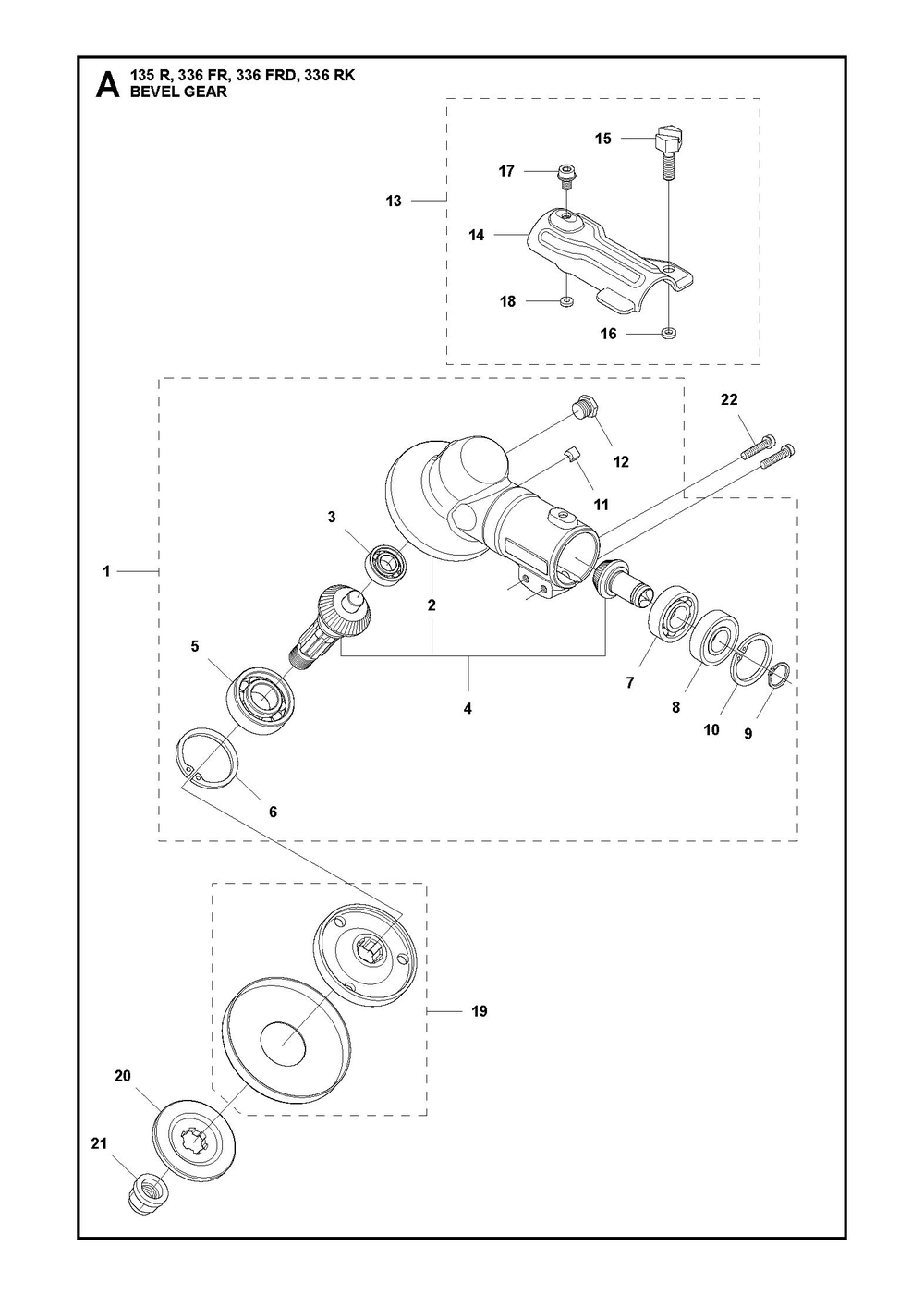 Bevel Gear Diagram and Parts List for 336RK  Husqvarna Brush Cutter