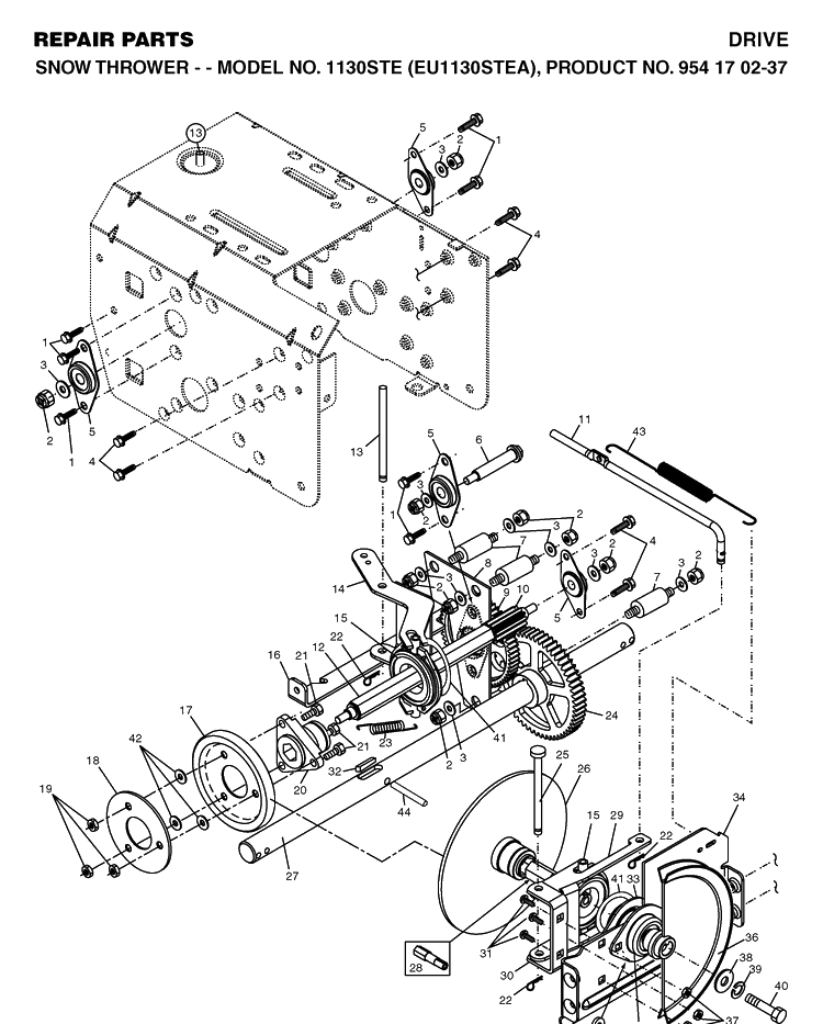 Drive Diagram and Parts List for 1130STE (EU1130STEA)(2004-09) Husqvarna Snow Blower