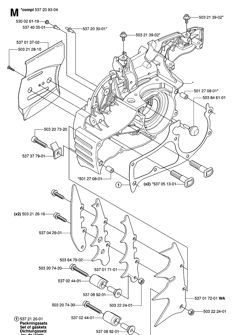Crankcase 2 Diagram and Parts List for 575XP 20070100001-Current Husqvarna Chainsaw