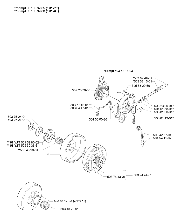 Clutch Drum/Oil Pump Diagram and Parts List for 365EPA 2007-03 Husqvarna Chainsaw