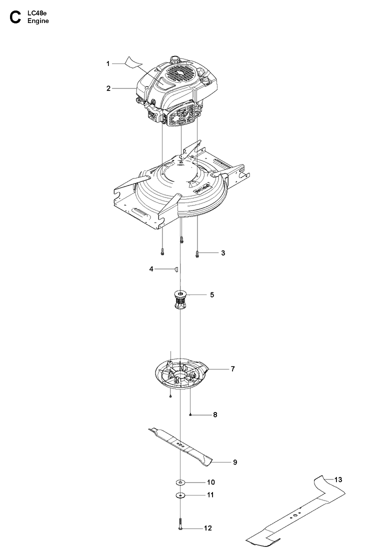 Engine Diagram and Parts List for LC48E  Husqvarna Lawn Mower