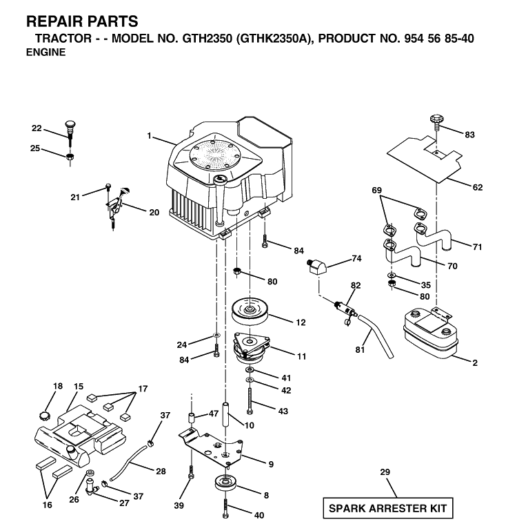 Engine Diagram and Parts List for GTH2350-GTHK2350A 2002-07 Husqvarna Lawn Tractor