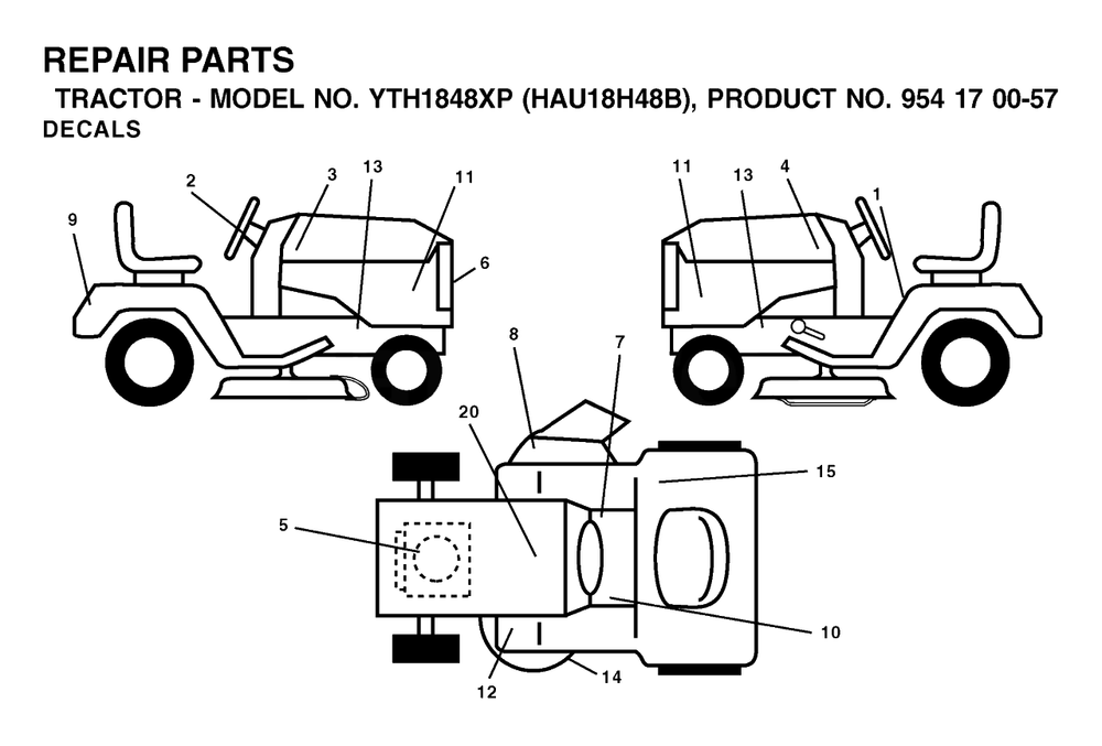 Decals Diagram and Parts List for YTH1848XP (954170057-B)(2003-01) Husqvarna Lawn Tractor