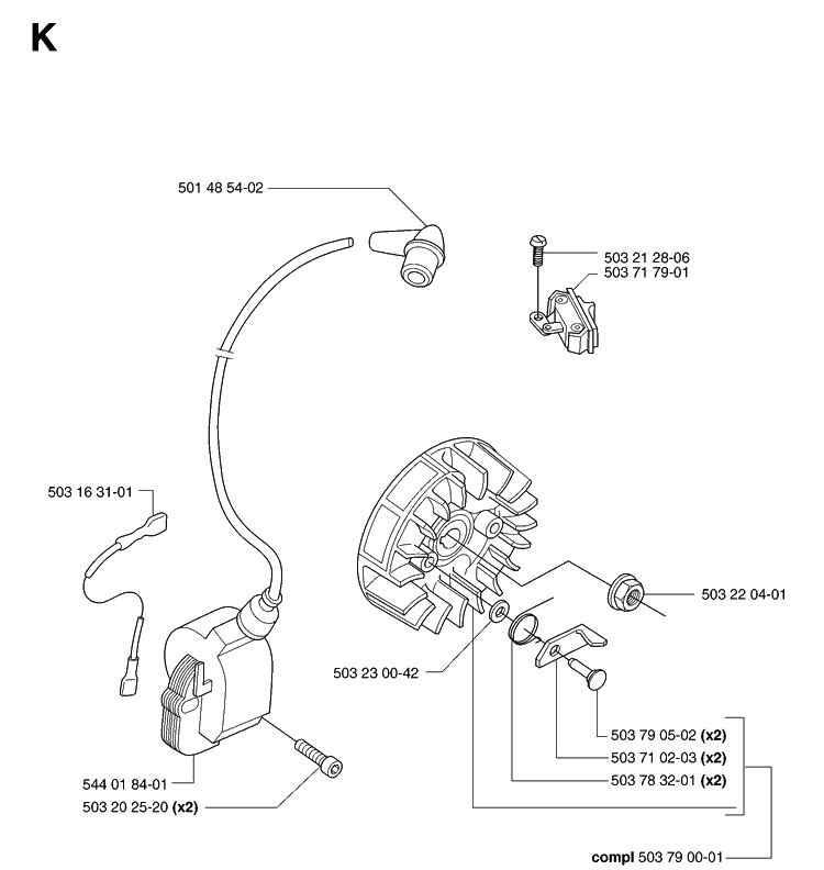 Ignition System 2 Diagram and Parts List for 55 20070500001-Current Husqvarna Chainsaw