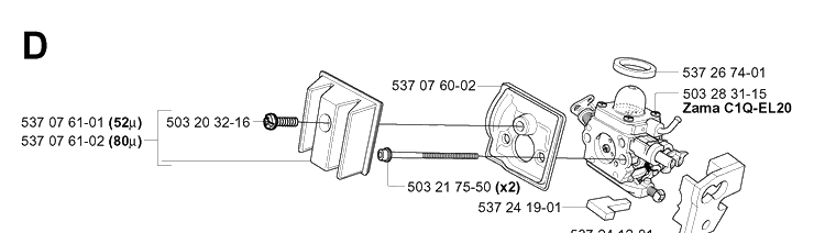Carburetor Diagram and Parts List for 339XP 20040100001-20051000000 Husqvarna Chainsaw
