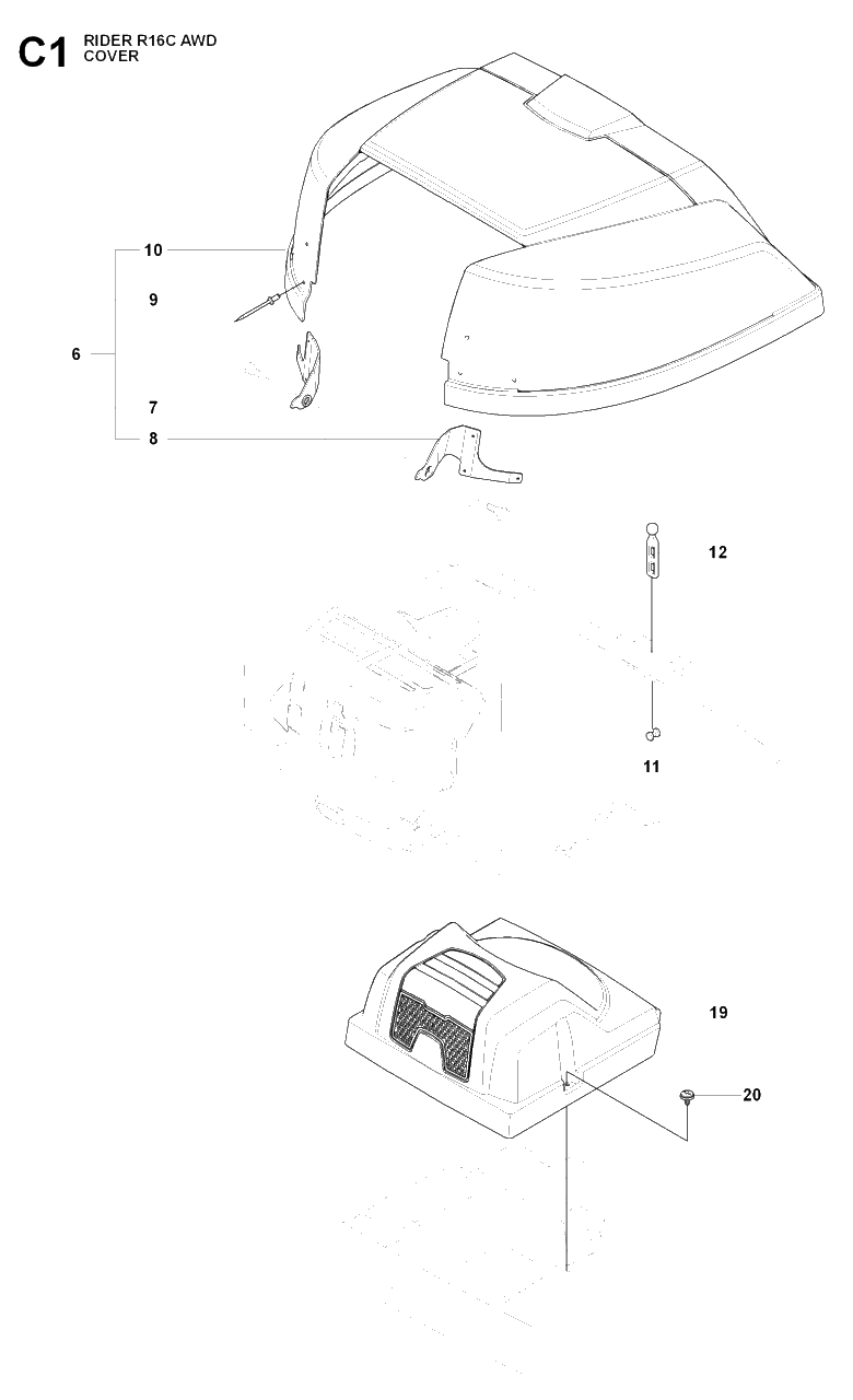 Cover Diagram and Parts List for R16CAWD (966830301)(2009-04) Husqvarna Lawn Tractor